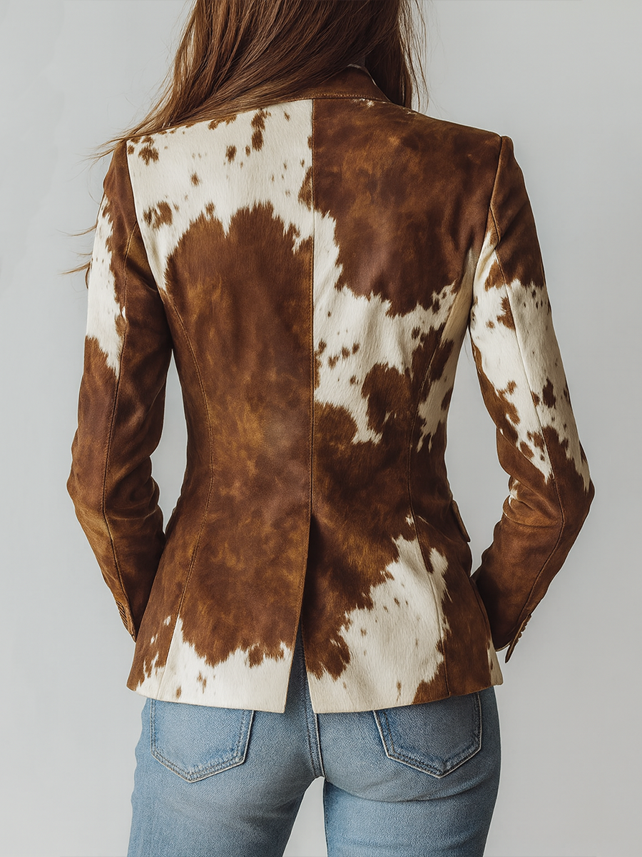 Damen Vintage-Blazer mit Kuhmuster – umweltfreundlich
