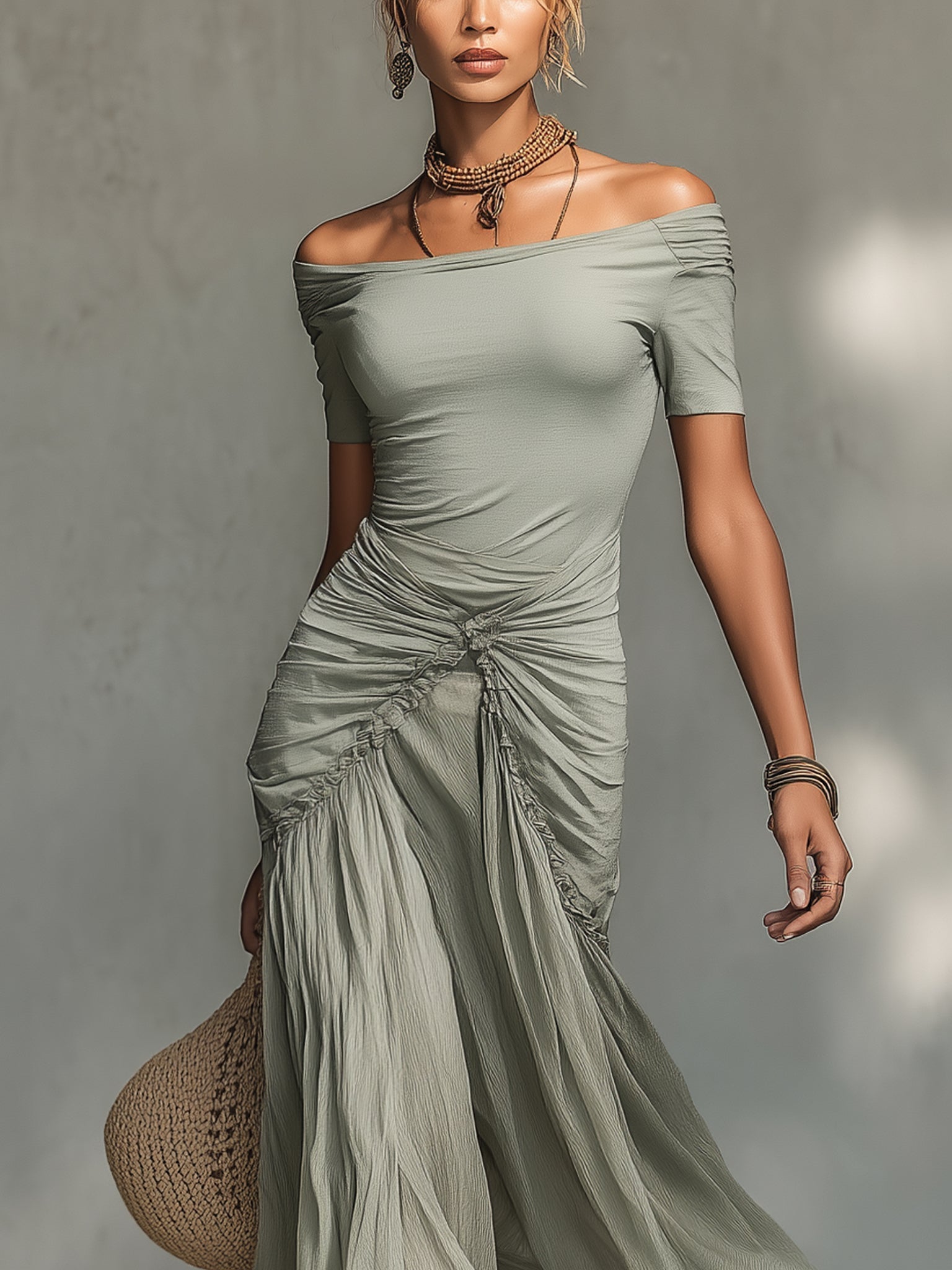 Sophie – Graues Chiffon-Maxikleid