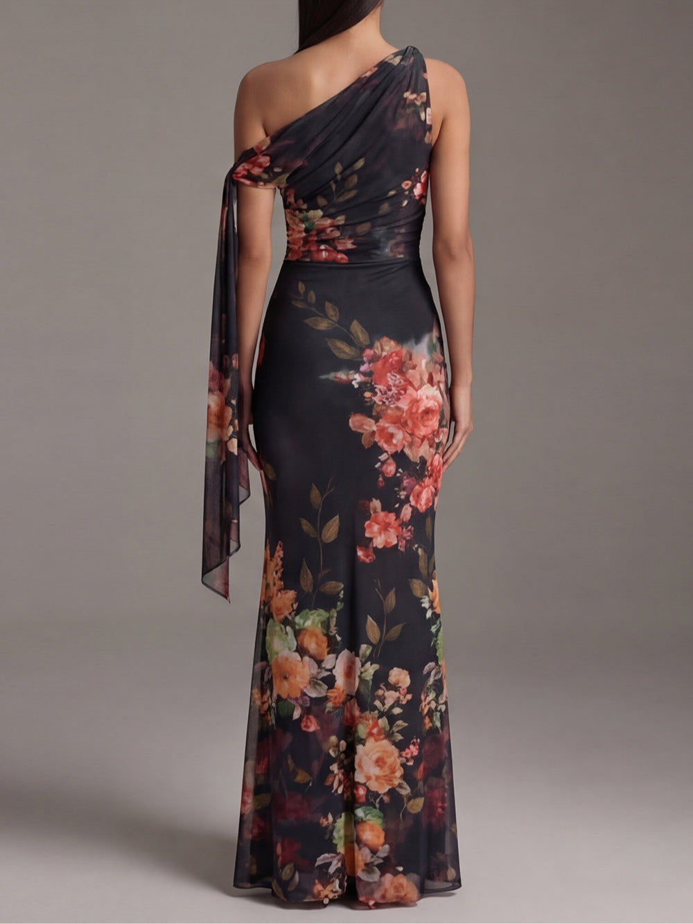 Ondine | Asymmetrisches bedrucktes One-Shoulder-Maxikleid