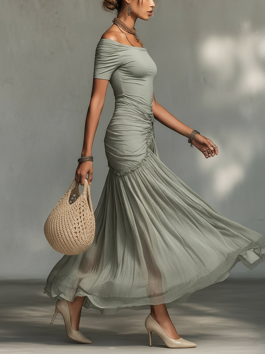 Sophie – Graues Chiffon-Maxikleid