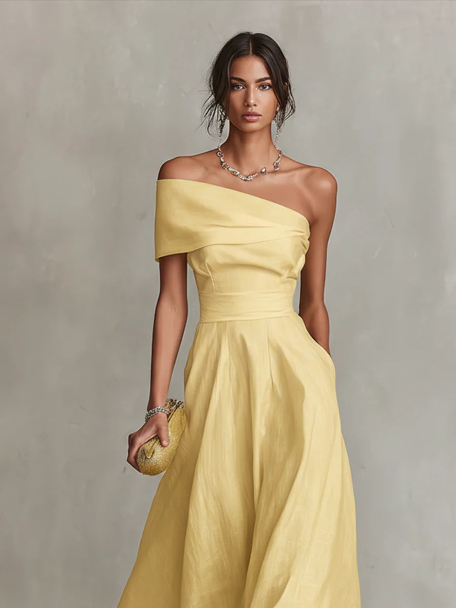Jonquille | Maxikleid aus Leinen mit One-Shoulder-Design