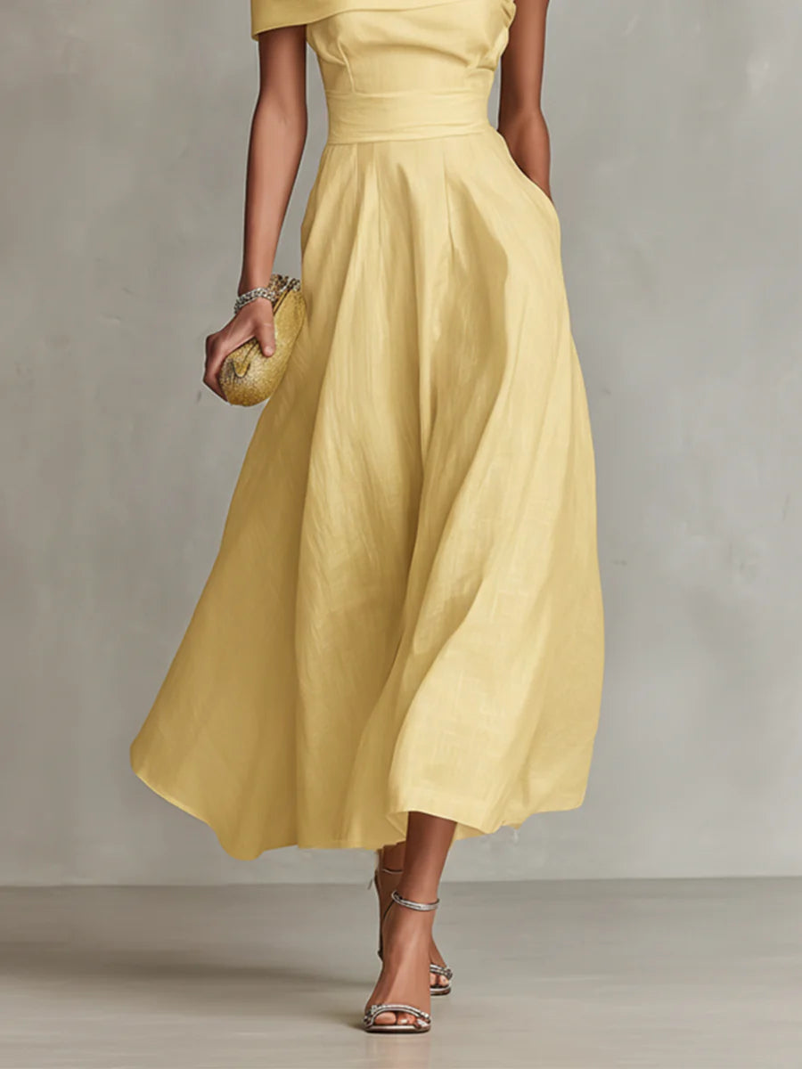 Jonquille | Maxikleid aus Leinen mit One-Shoulder-Design
