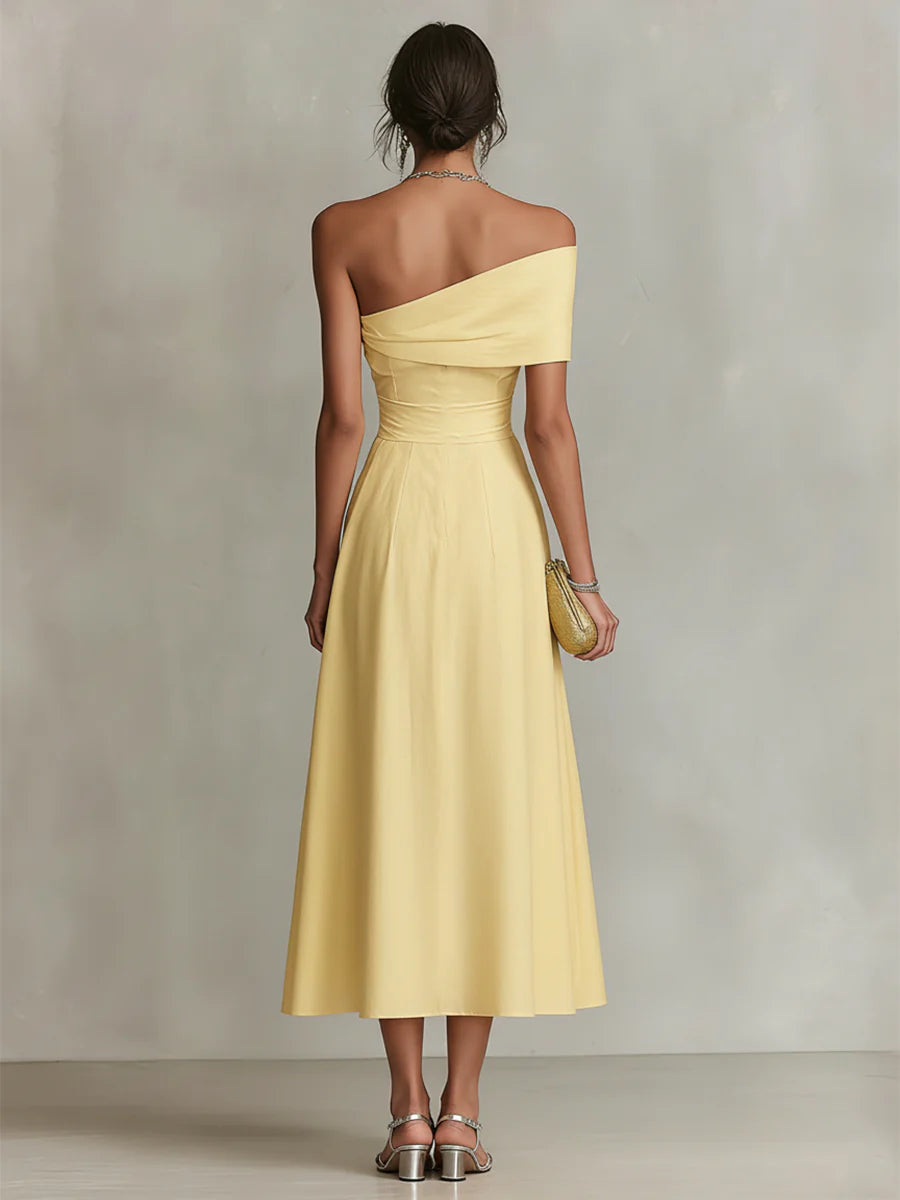 Jonquille | Maxikleid aus Leinen mit One-Shoulder-Design