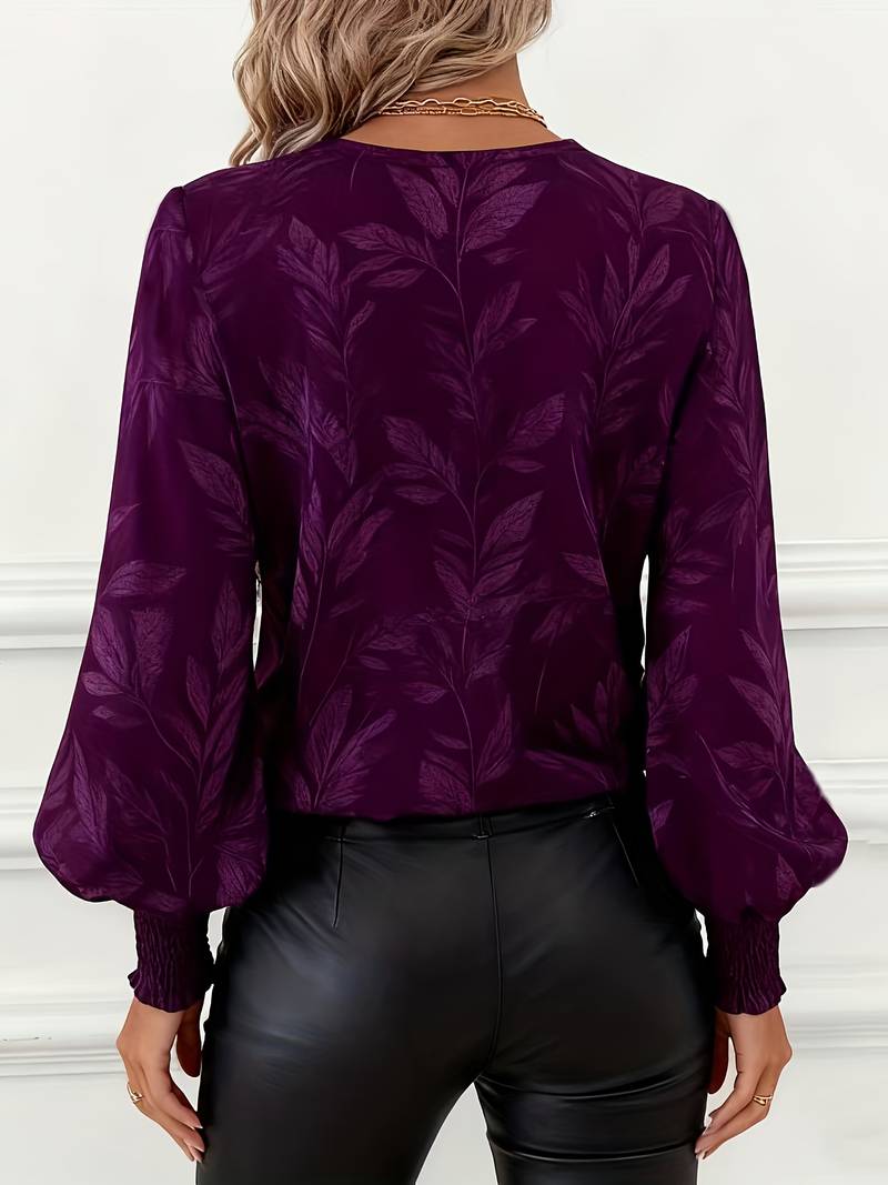 Ruchama | Eleganti Langarm-Bluse mit Blattmuster
