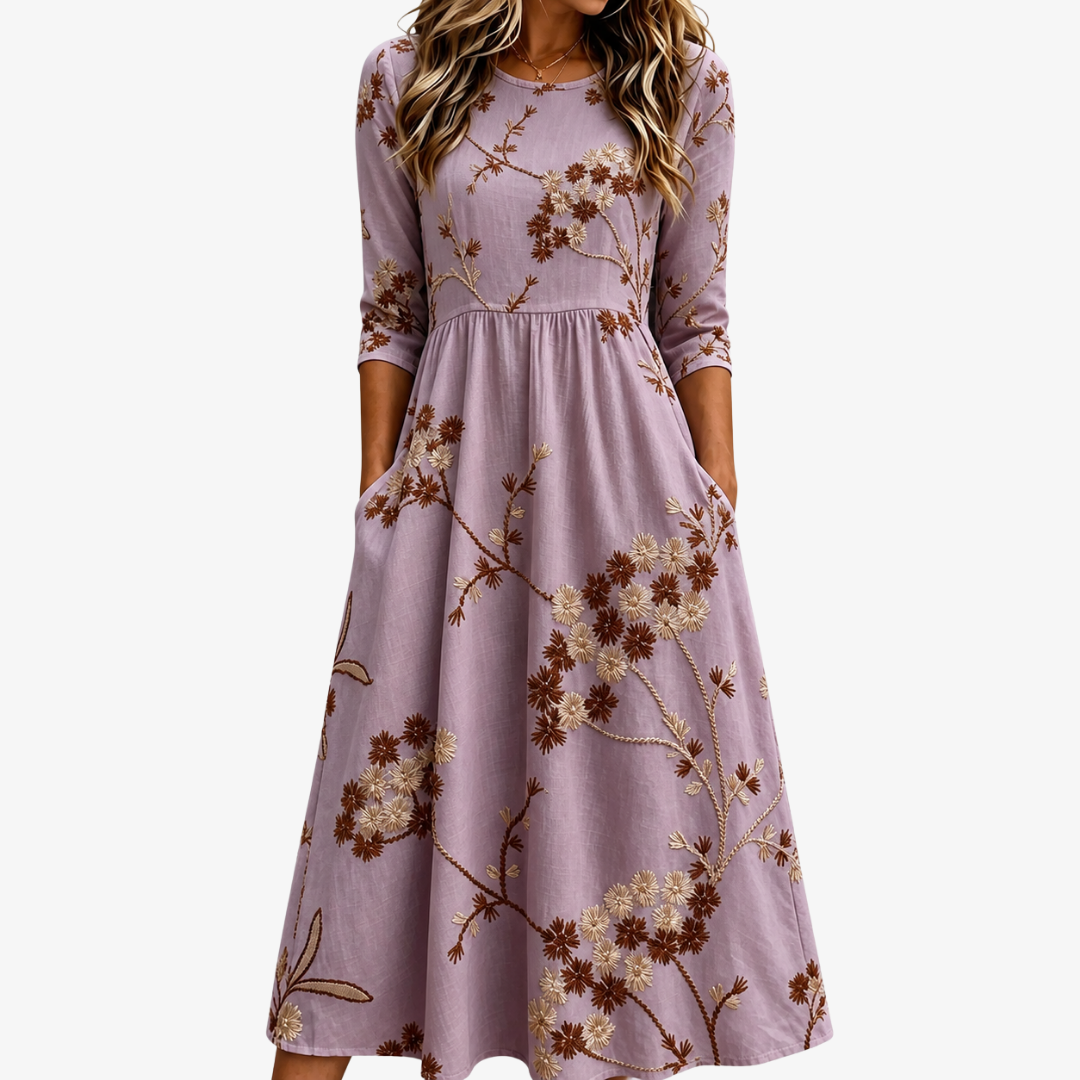 Heideblumenwiese Midikleid mit Taschen