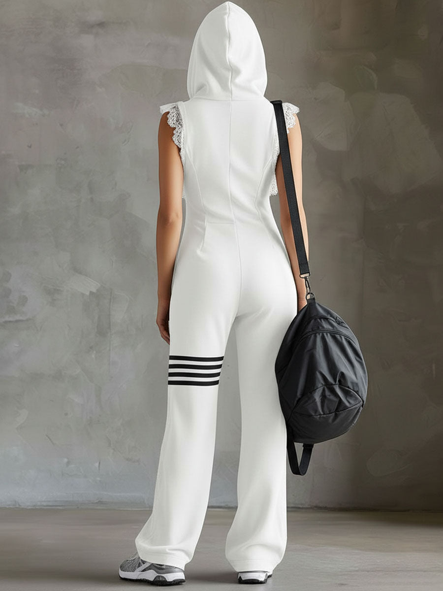 Daniela - Sportlicher Retro-Overall mit Kapuze und Streifen