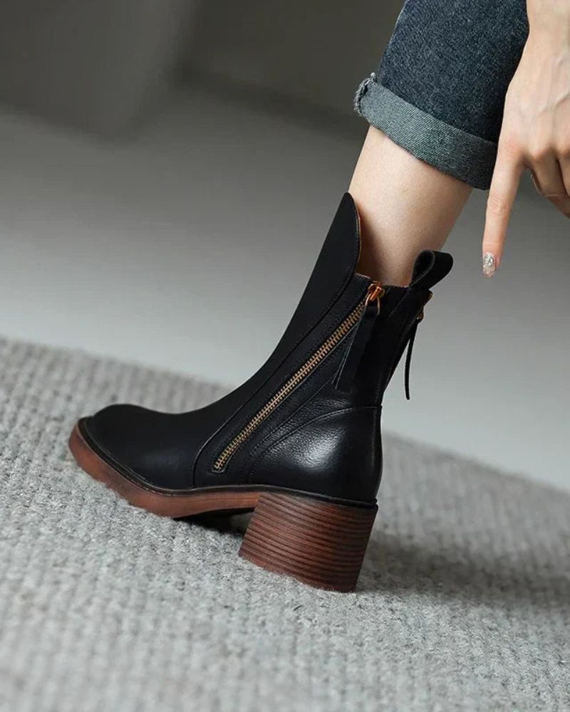 Isabelle | Bequeme Stiefeletten mit Reißverschluss und Blockabsatz
