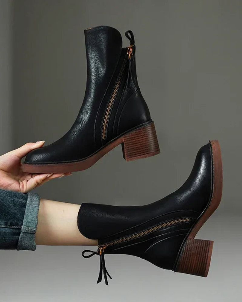 Isabelle | Bequeme Stiefeletten mit Reißverschluss und Blockabsatz