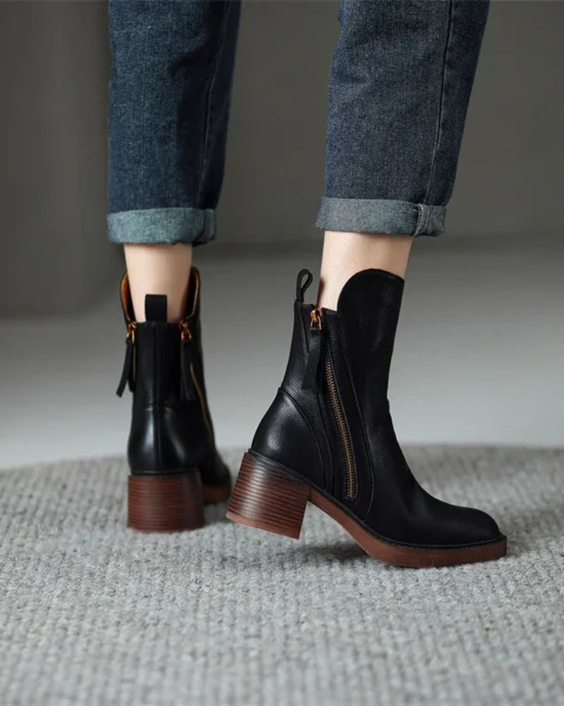 Isabelle | Bequeme Stiefeletten mit Reißverschluss und Blockabsatz
