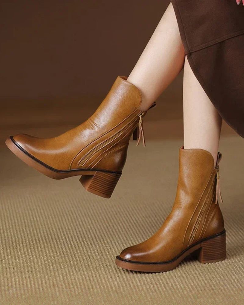 Isabelle | Bequeme Stiefeletten mit Reißverschluss und Blockabsatz