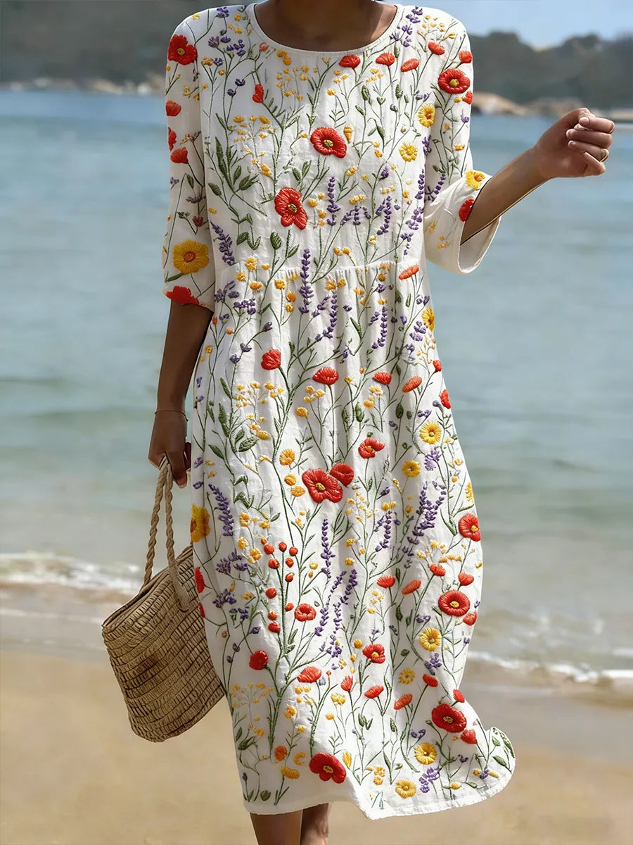 Christina | Floral Print Rundhalsausschnitt Maxikleid