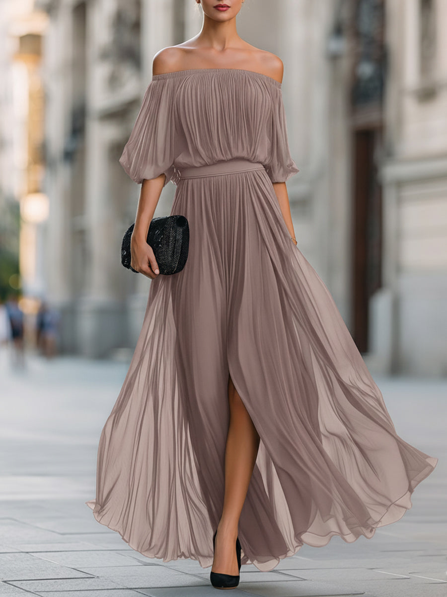Serafina | Schulterfreies Chiffon-Maxikleid