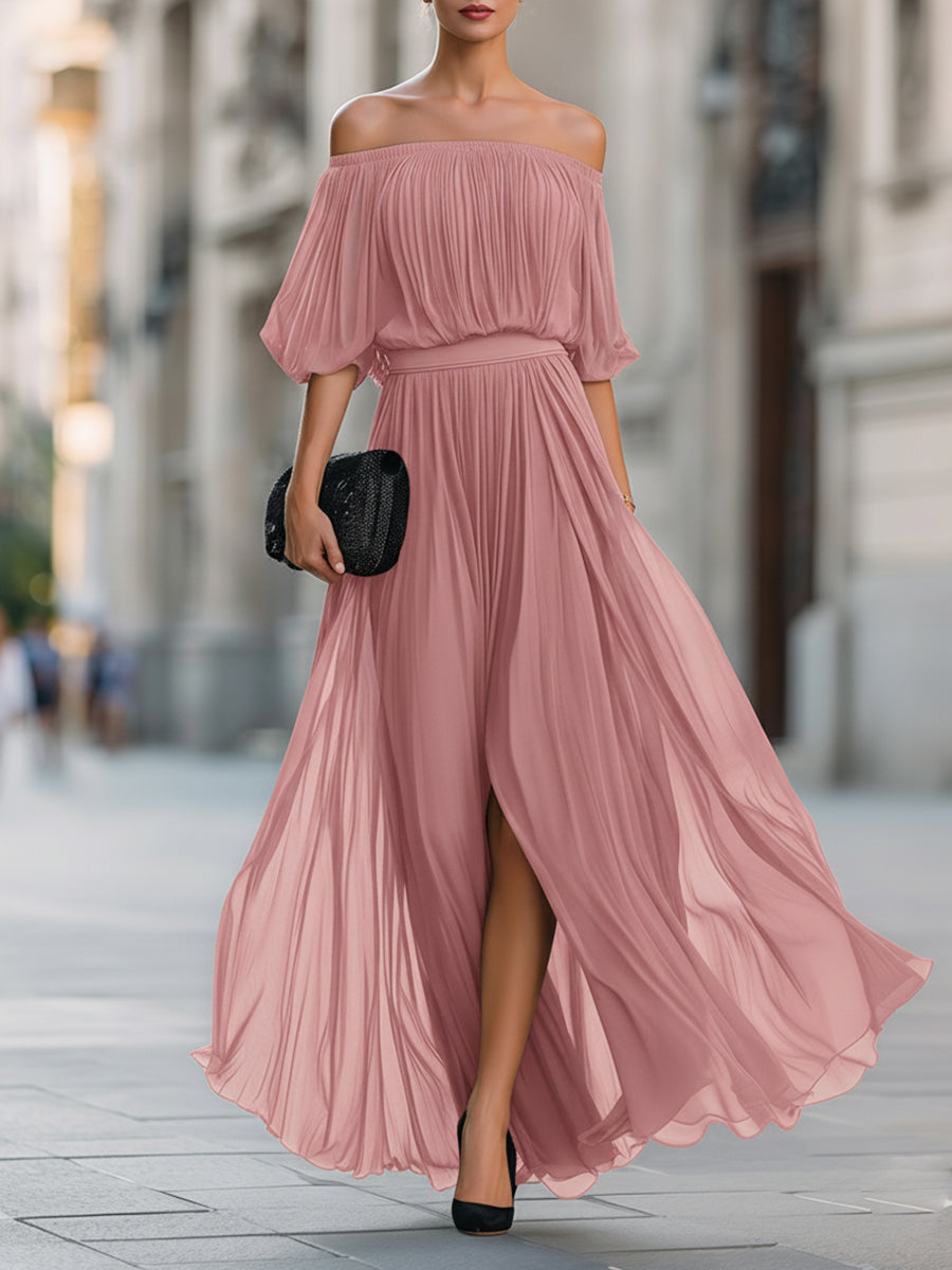 Serafina | Schulterfreies Chiffon-Maxikleid