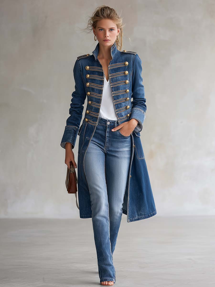Dagmar – Langer Denim-Mantel im Military-Stil
