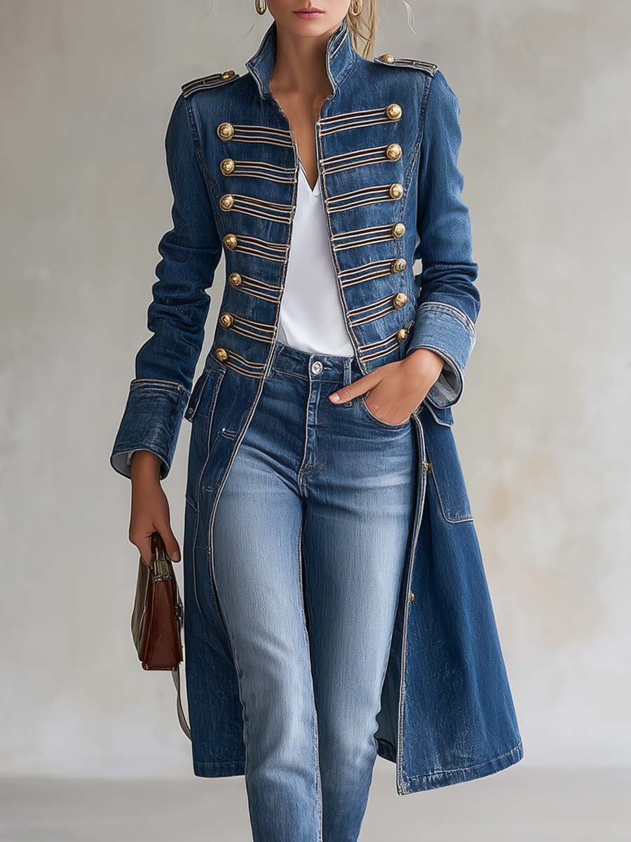 Dagmar – Langer Denim-Mantel im Military-Stil
