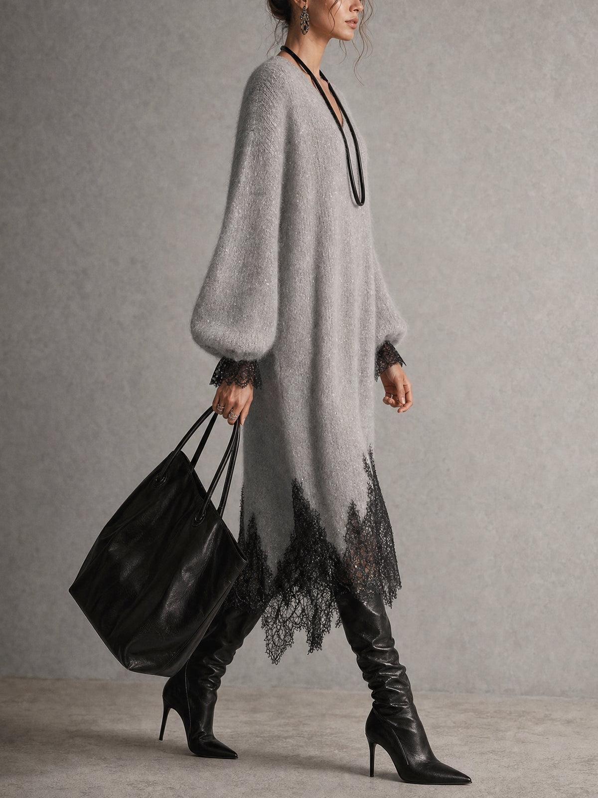 Alessia – Strick-Midikleid mit Spitzensaum