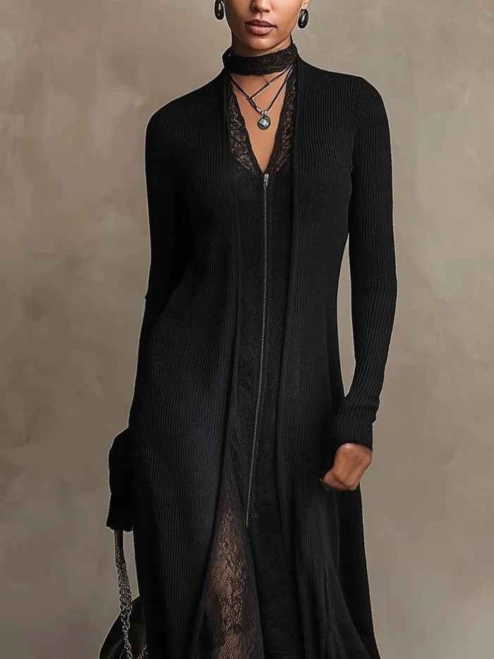 Fosca – Elegantes Maxi-Strickkleid mit Spitze