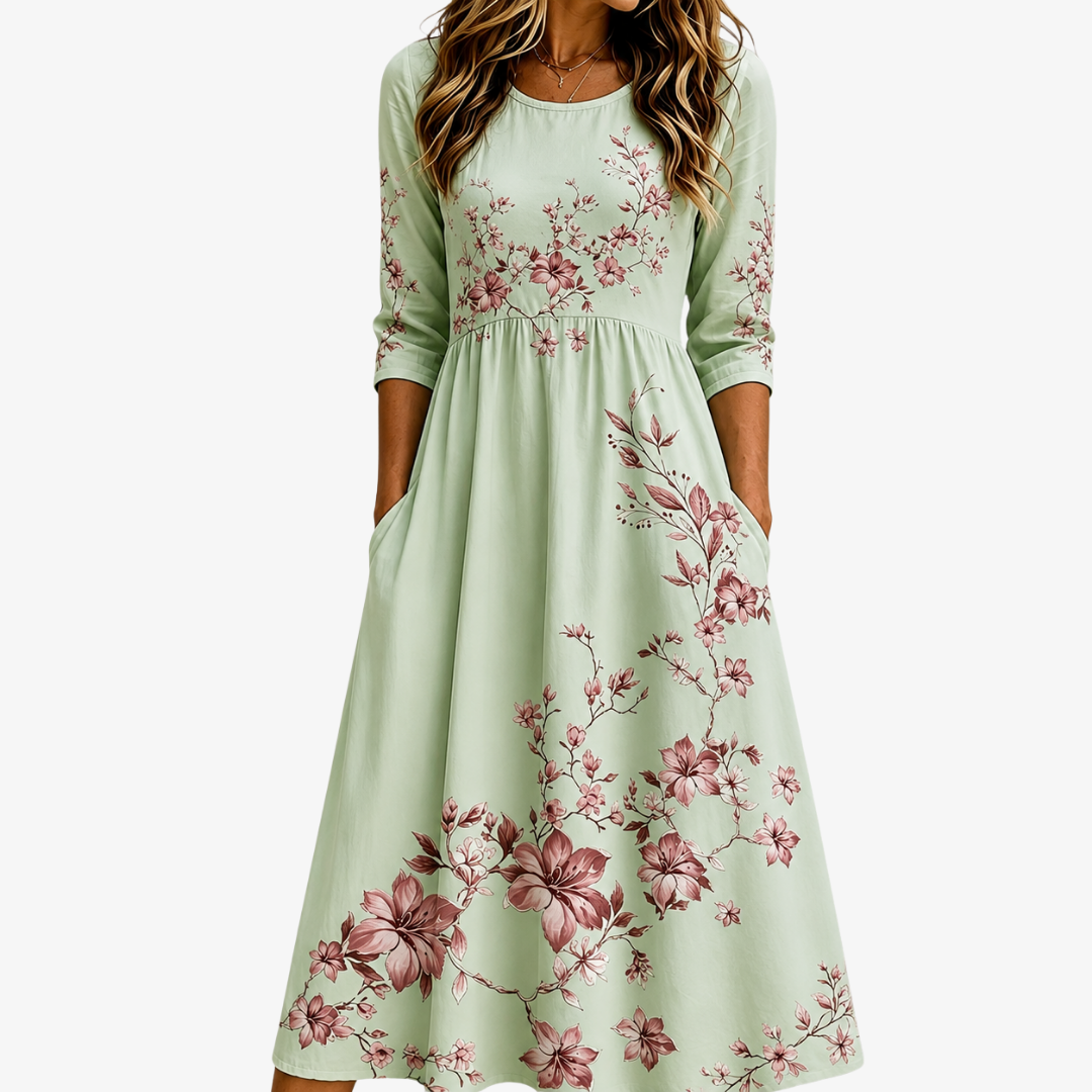 Salbeiblüten Elegantes Midikleid mit Taschen
