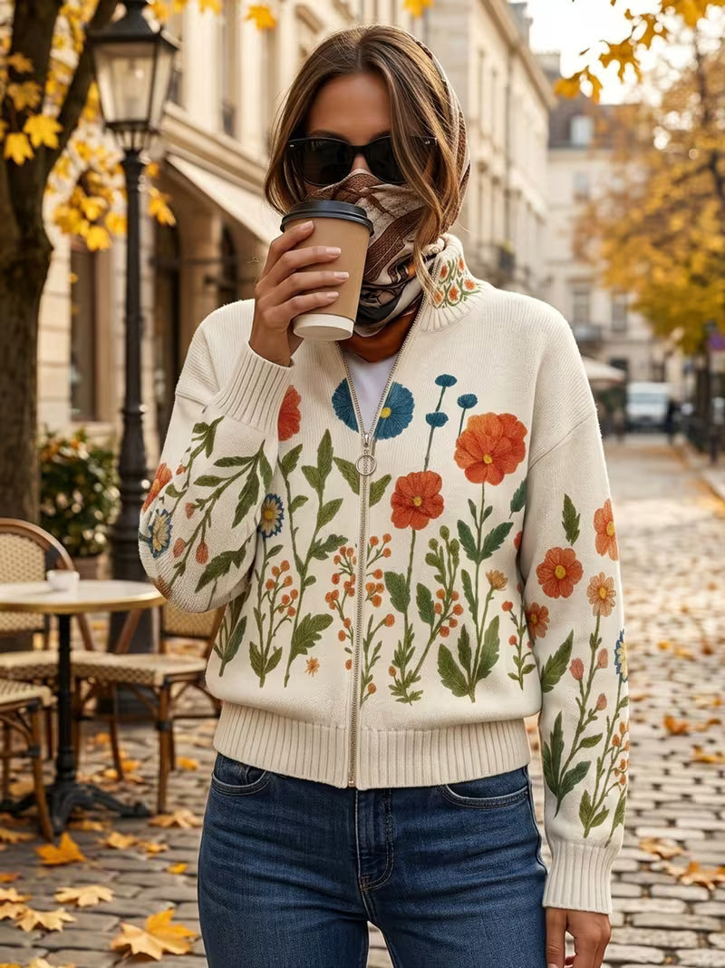 Wrenna™ | Reißverschluss-Cardigan mit Blumenwiese