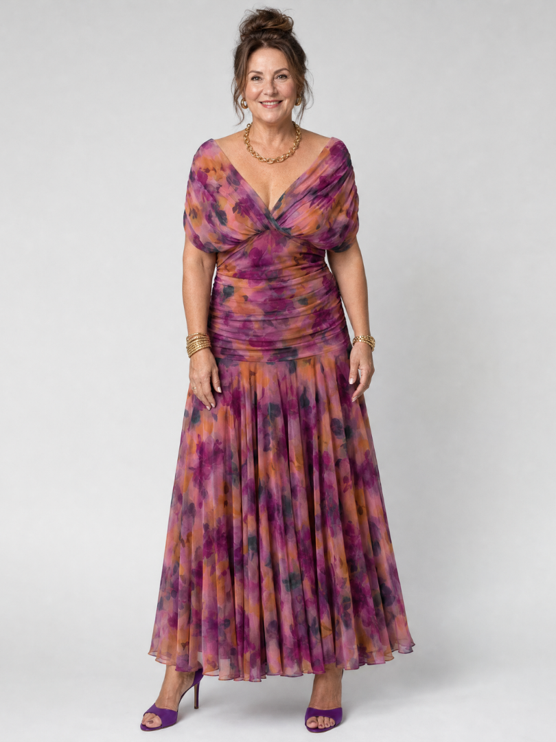 Calen | Schulterfreies fließendes Midikleid