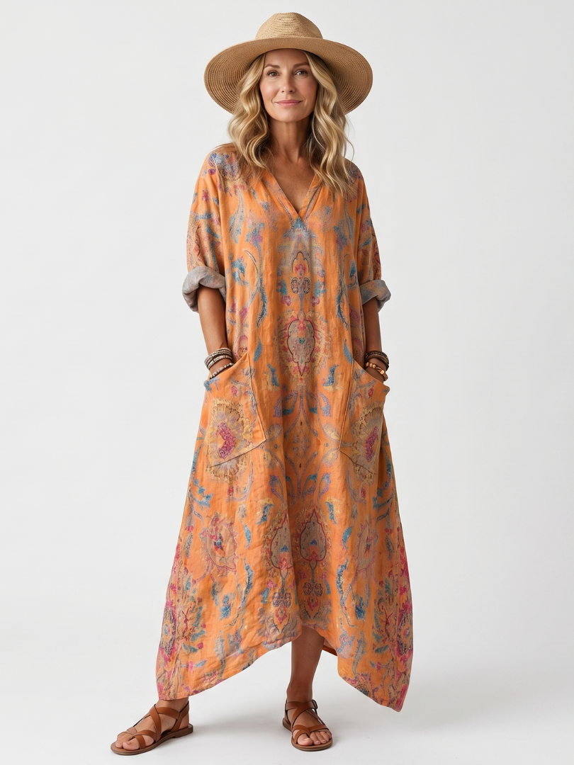 Remi | Oversized-Midi-Kleid mit bedrucktem Kragen und Taschen