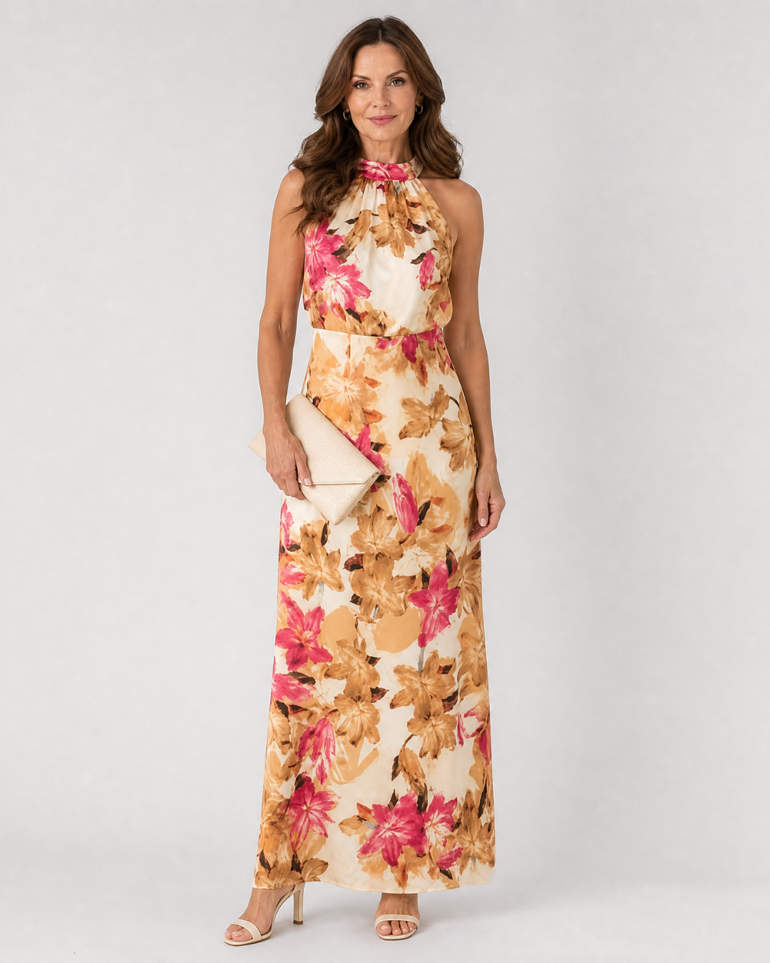 Cekel | Midikleid mit botanischem Print, Rückenausschnitt und fließendem Rock