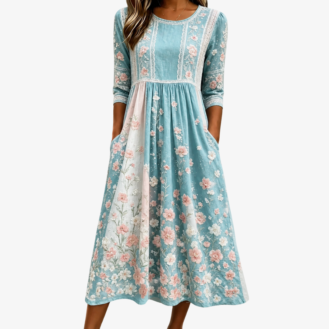 Frühlingsblüten Patchwork-Midikleid