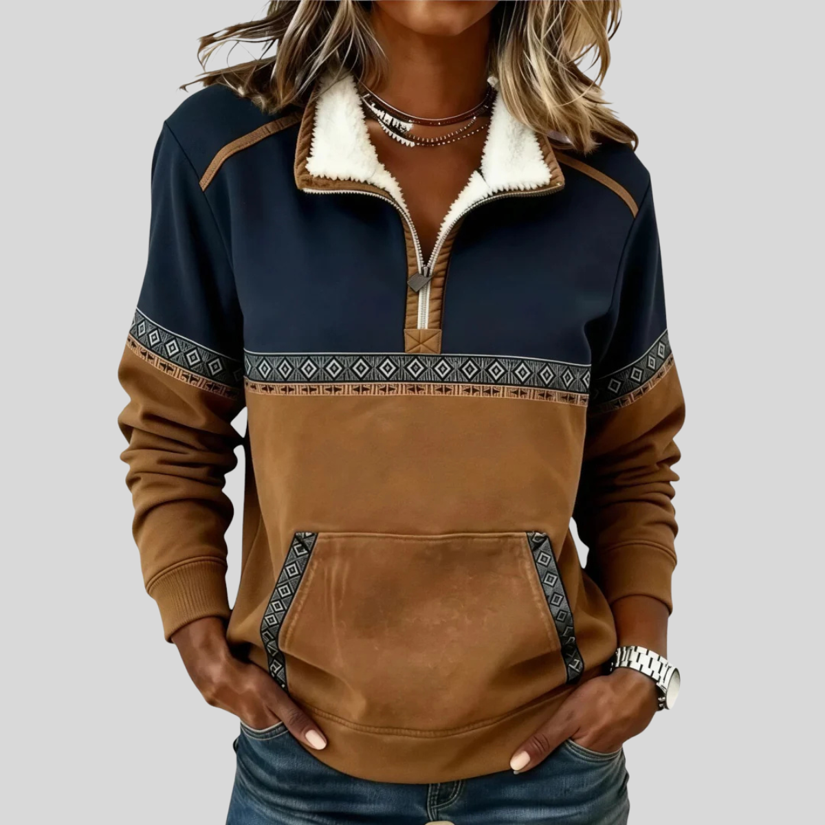 Alvette™ | Pullover mit Sherpa-Kragen und halbem Reißverschluss