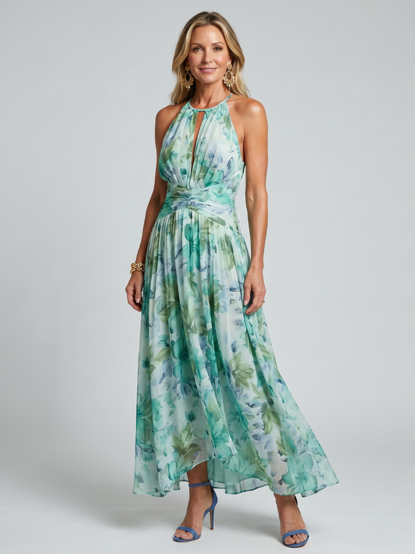Portia | Plissiertes trägerloses Midikleid mit zartem Blumenmuster