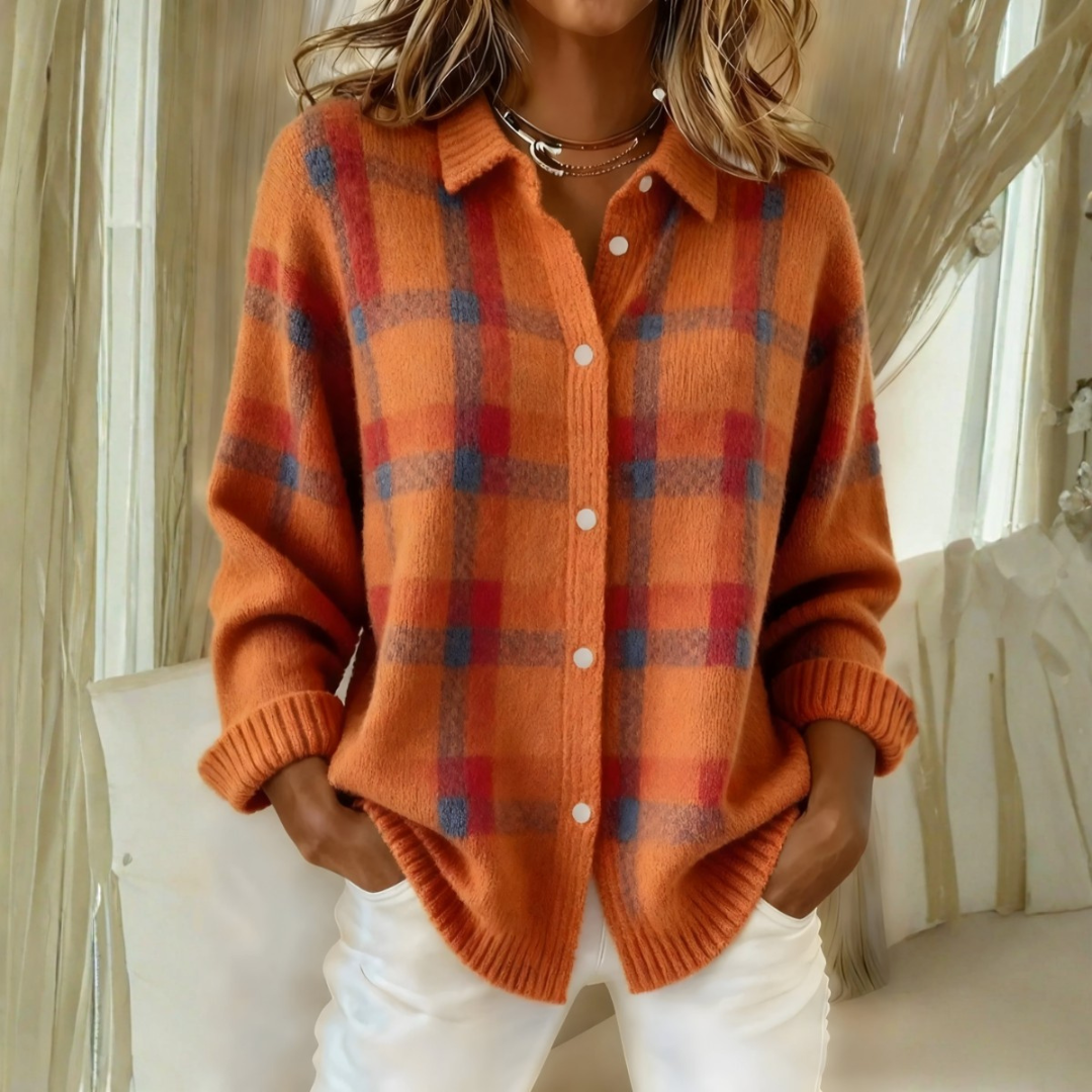 Olivia – Karierte Strickjacke