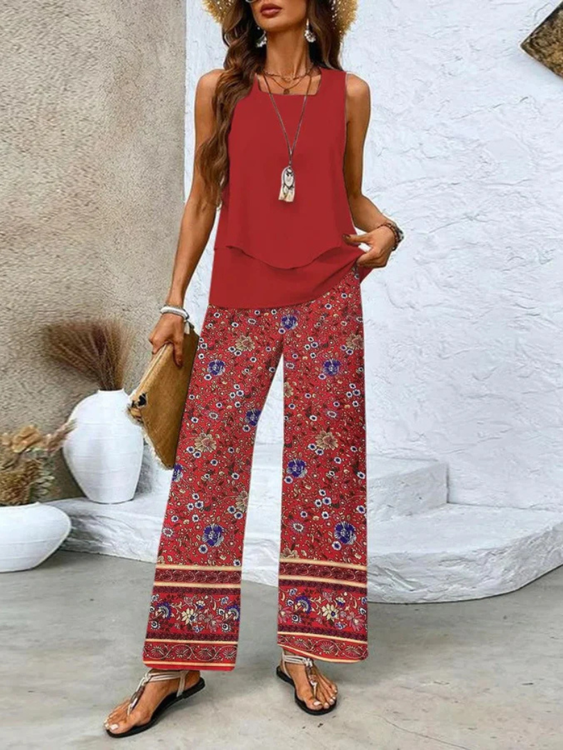 Ovelynra™ | Ärmelloses Oberteil und Hose mit weitem Bein Set