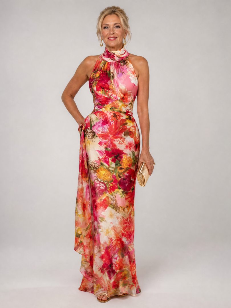Elisabetta | Neckholder Blumendruck Maxikleid