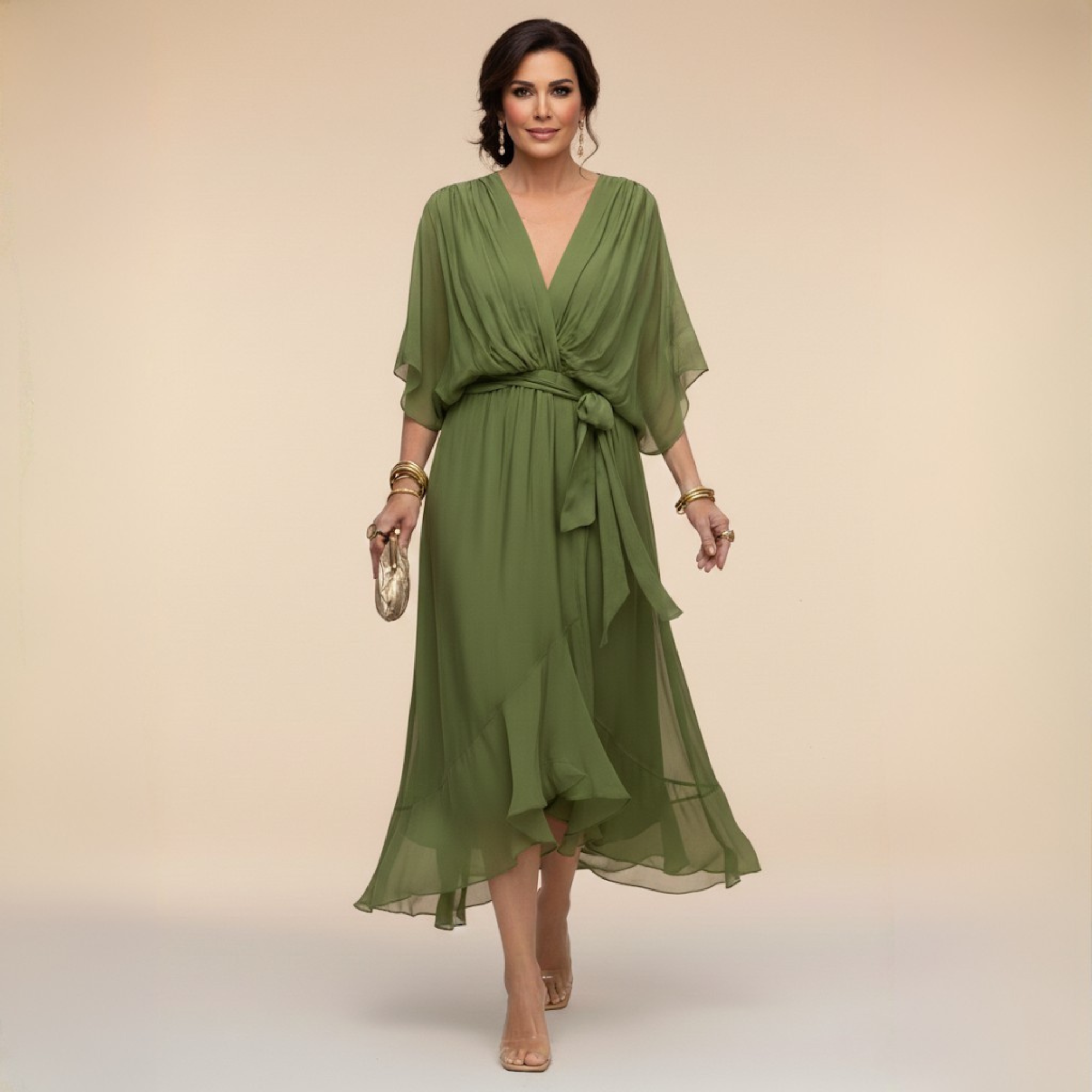 Sarah™ | Sandra Chiffon Kleid mit V-Ausschnitt