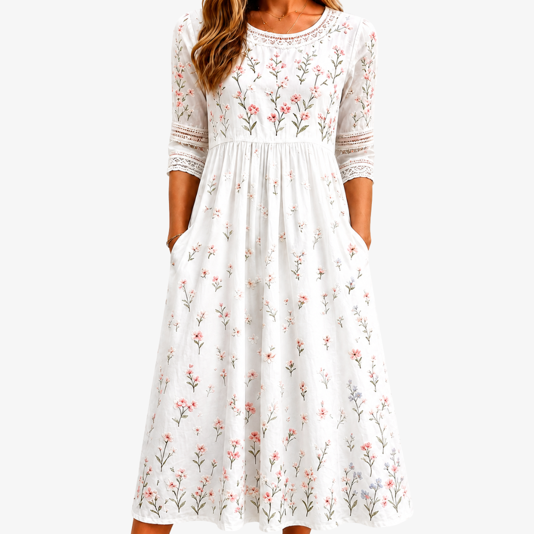 Flüsternde Wildblumen Midikleid mit Taschen