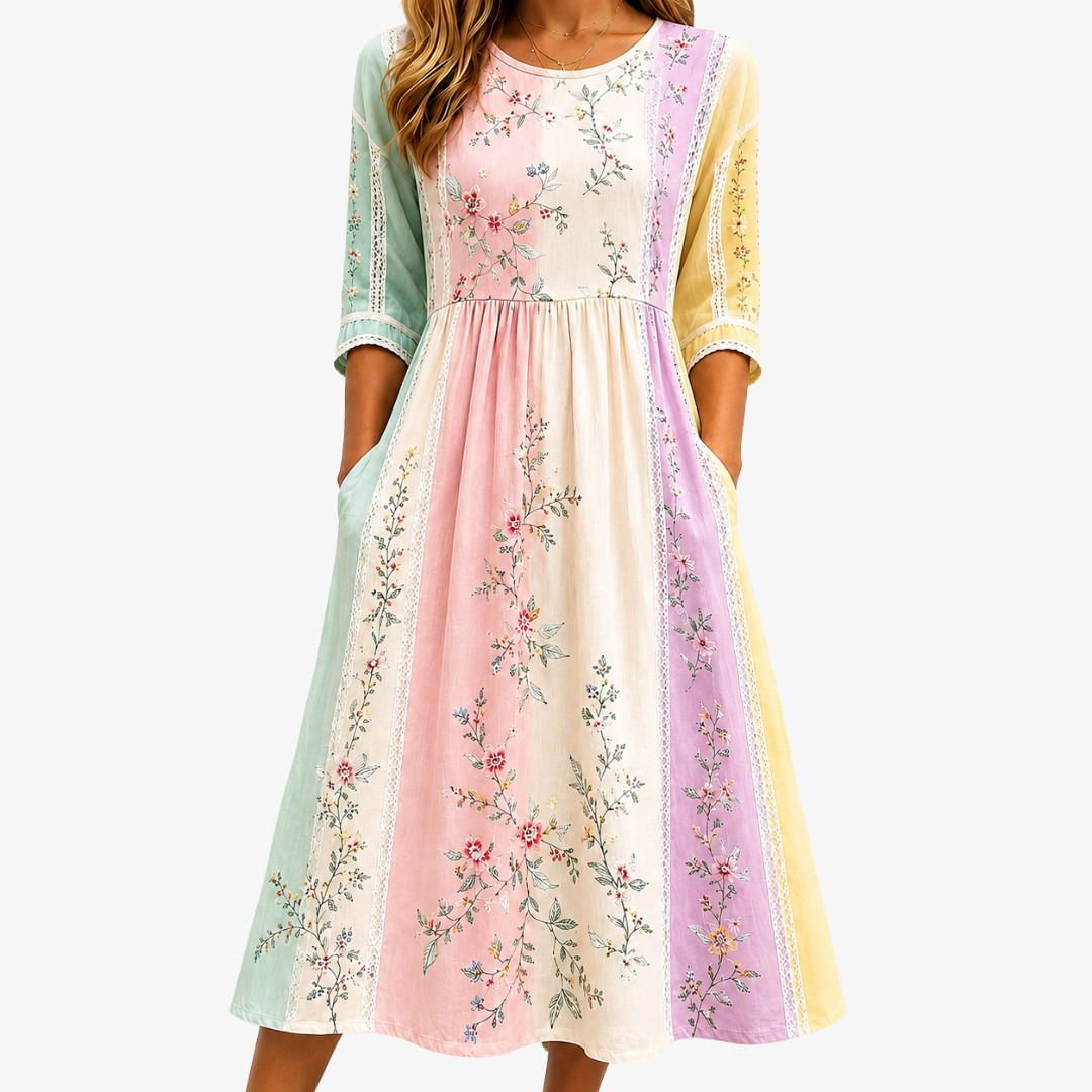 Pastellgarten Panel-Midikleid mit Taschen