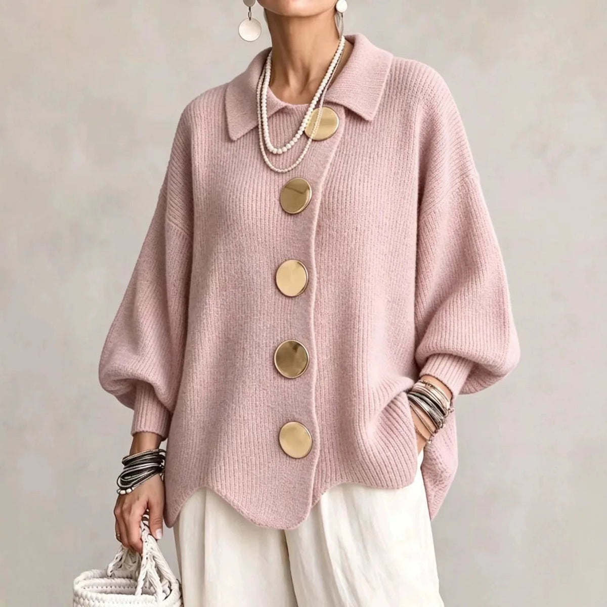 Karina | Oversize-Strickjacke mit Kragen und Knöpfen