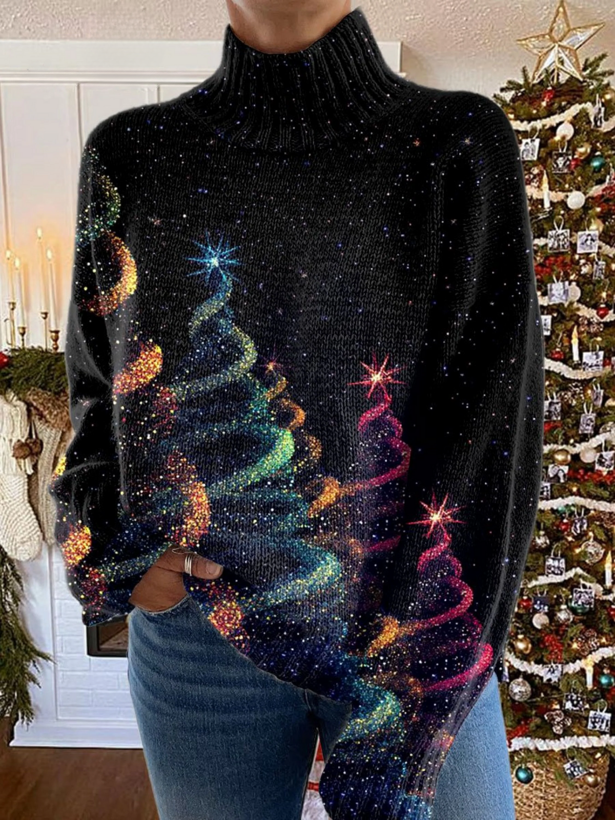 Olivia | Rollkragenpullover mit glitzerndem Weihnachtsbaum