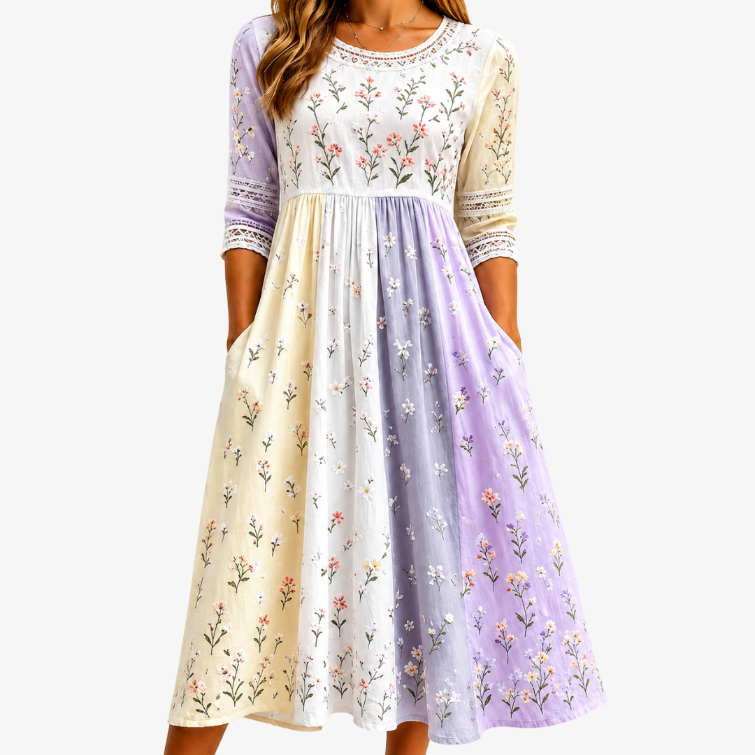 Lavendelwiese Patchwork-Midikleid