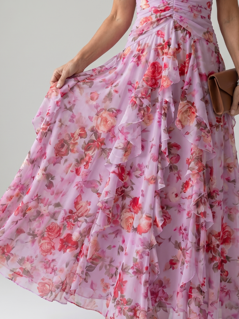 Nori | Geblümtes Maxikleid mit Sweetheart-Ausschnitt und Rüschenoberteil