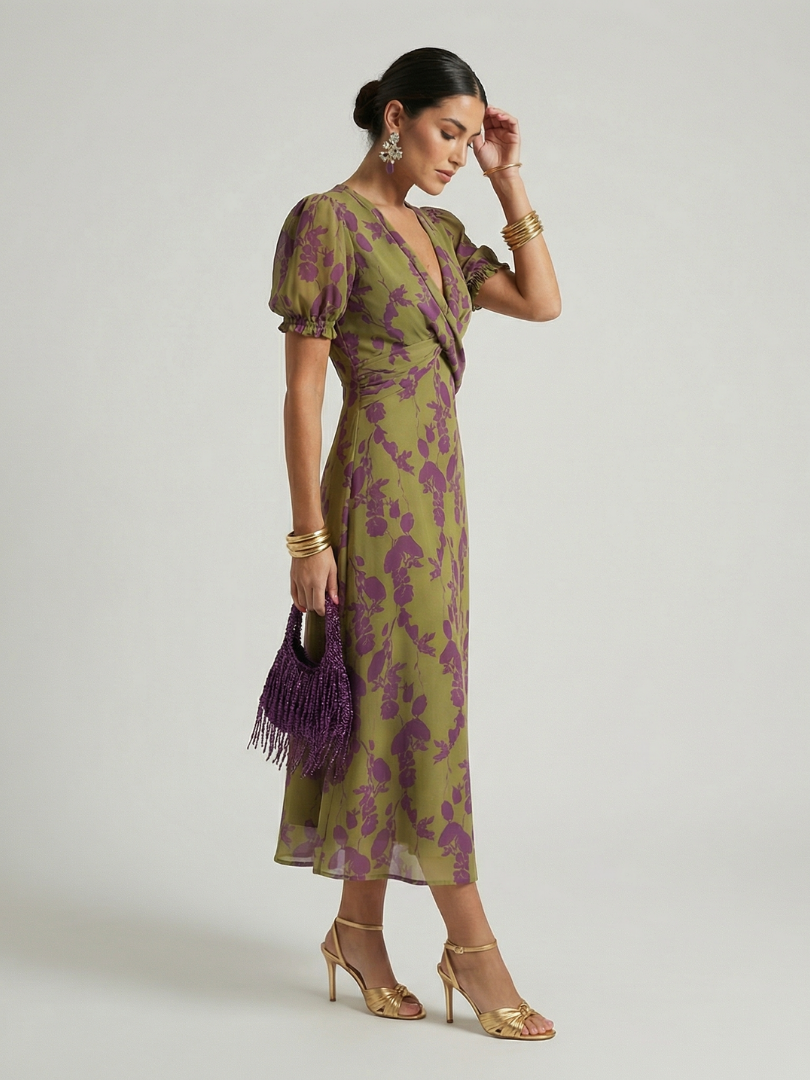 Viviane | Geblümtes Wickel-Midikleid