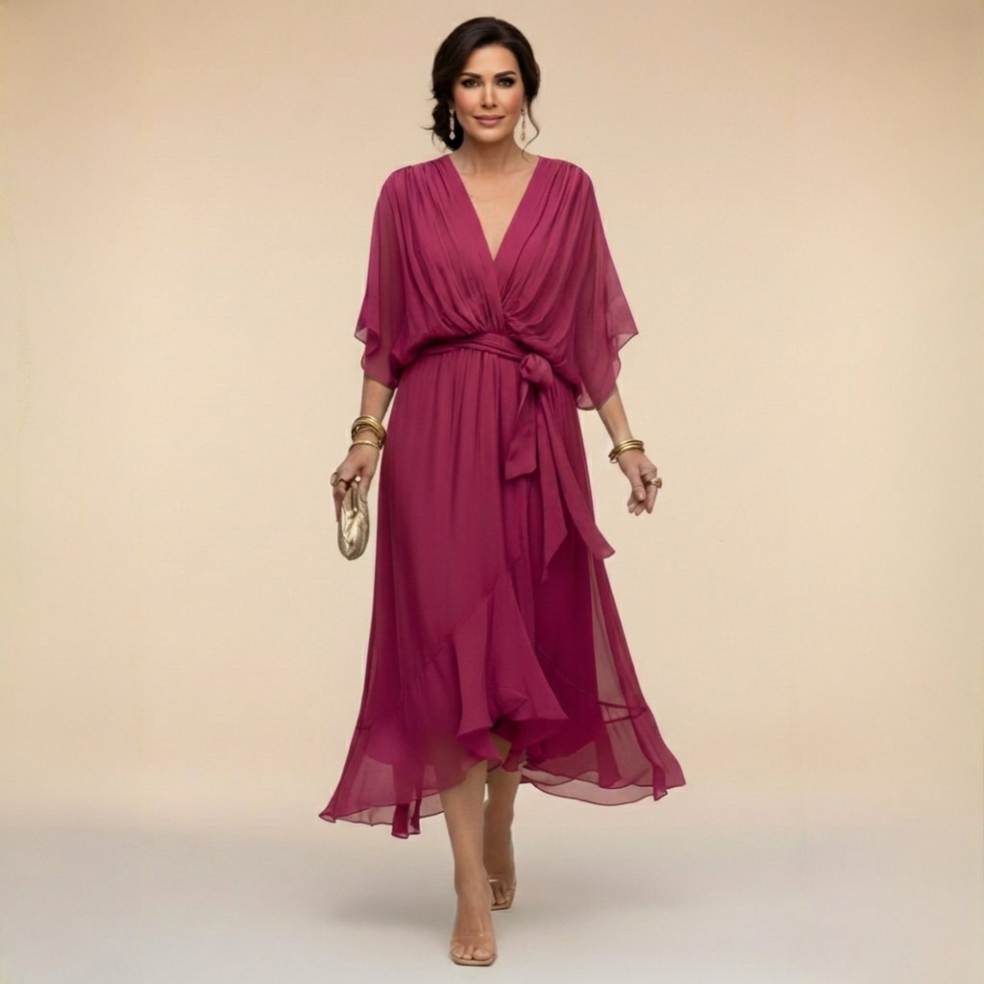 Sarah™ | Sandra Chiffon Kleid mit V-Ausschnitt