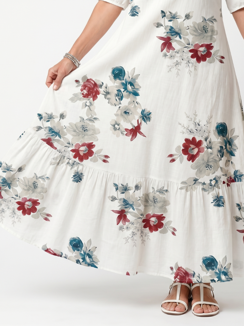 Maeva | Midi-Kleid mit Quasten und verstreutem Blumenmuster