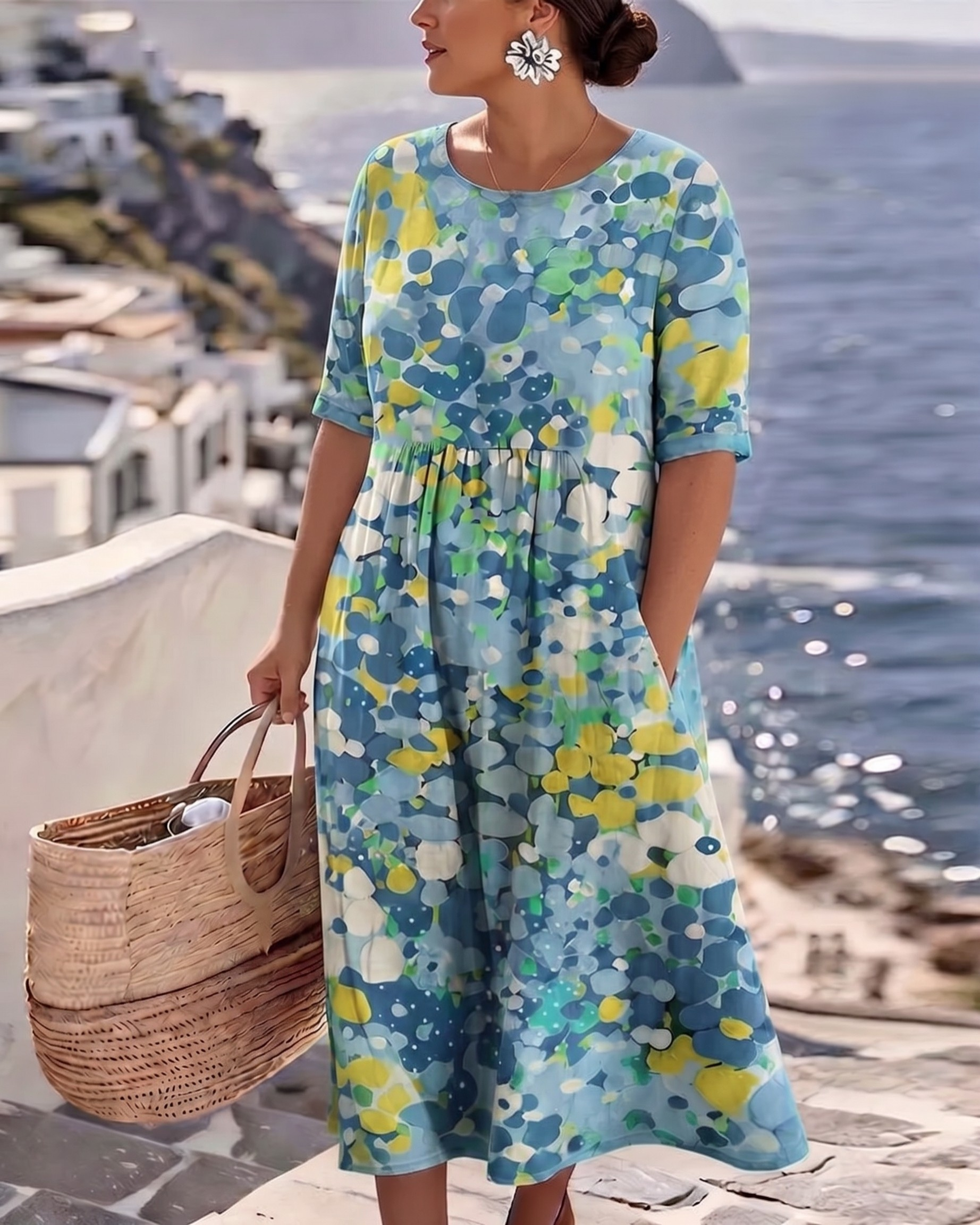 Elena™ | Elegantes geblümtes Sommerkleid in Midi-Länge