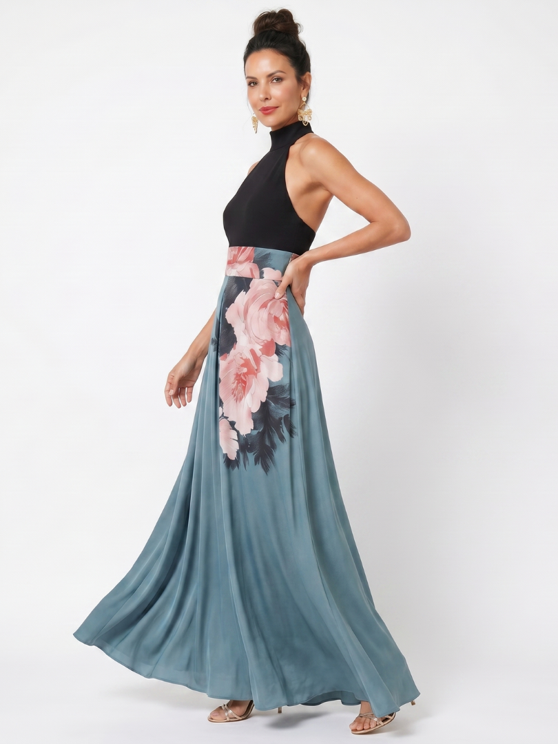 Olympas | Halter Mieder Floral Rock Maxi Kleid