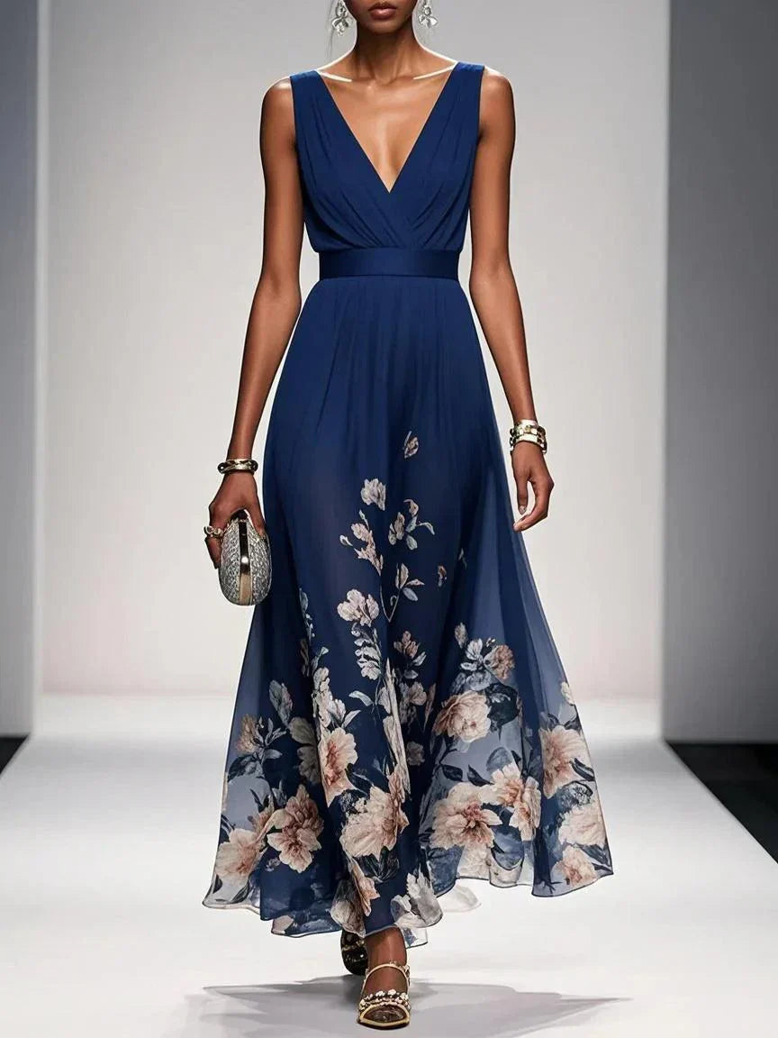 Rosa | Chiffon Chiffon Maxikleid Hellblau mit V-Ausschnitt