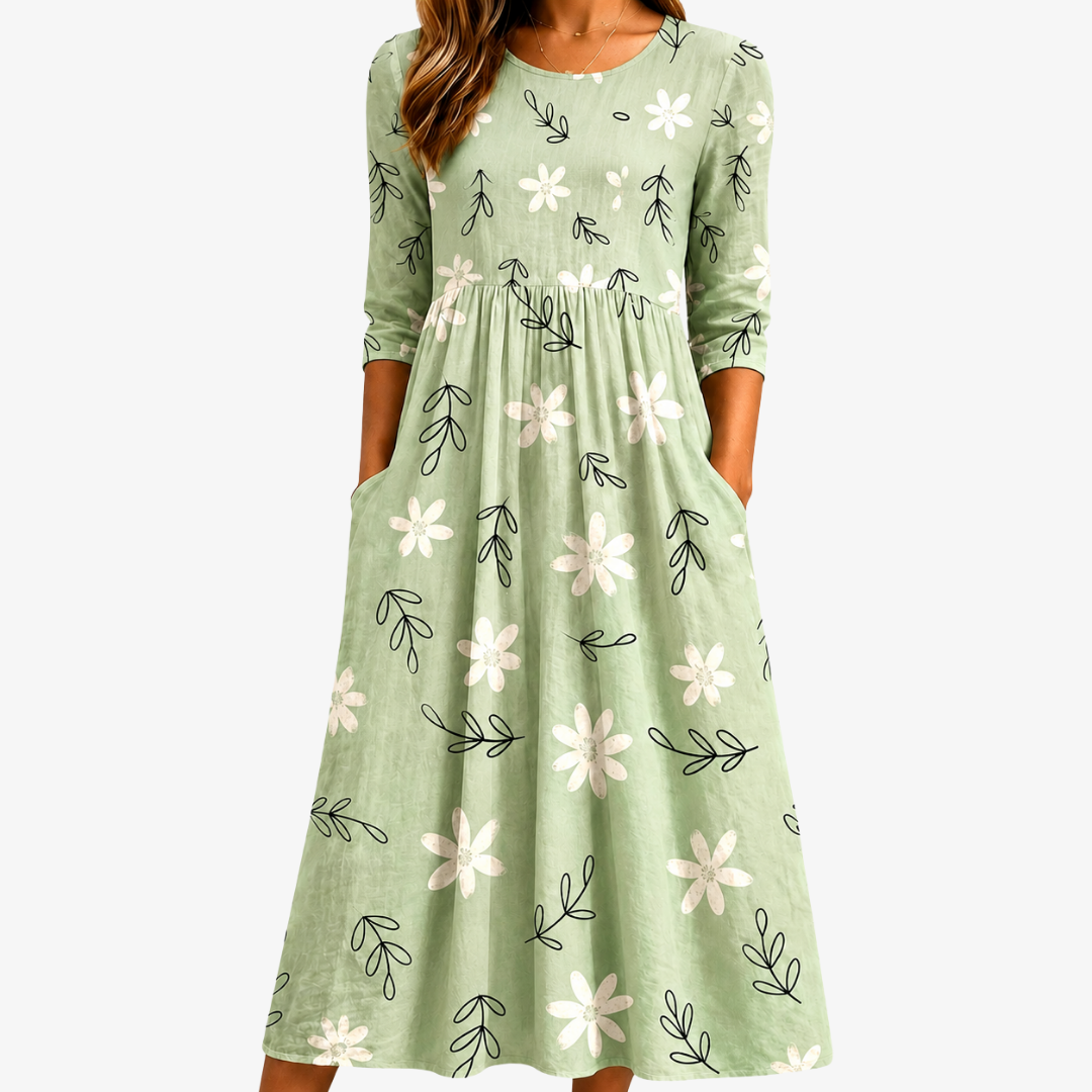 Salbeiblüten Alltags-Midikleid mit Taschen