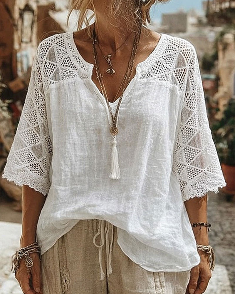 Bluse mit V-Ausschnitt und Streifen