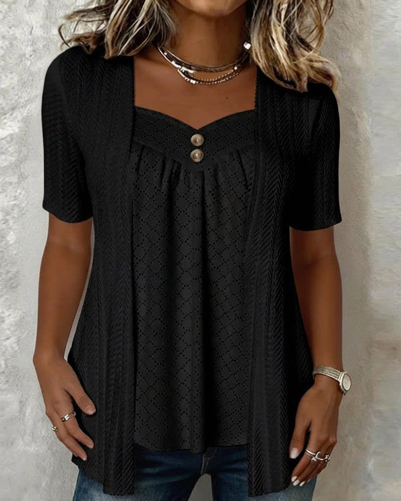 Faux A-Linien-Bluse Quadratischer Ausschnitt Patchwork