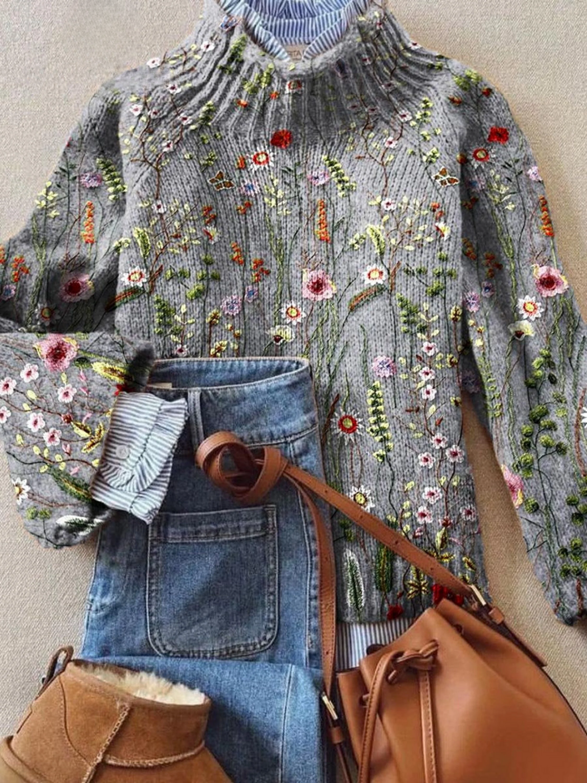 Maurine | Vintage-Strickpullover mit Blumenmuster