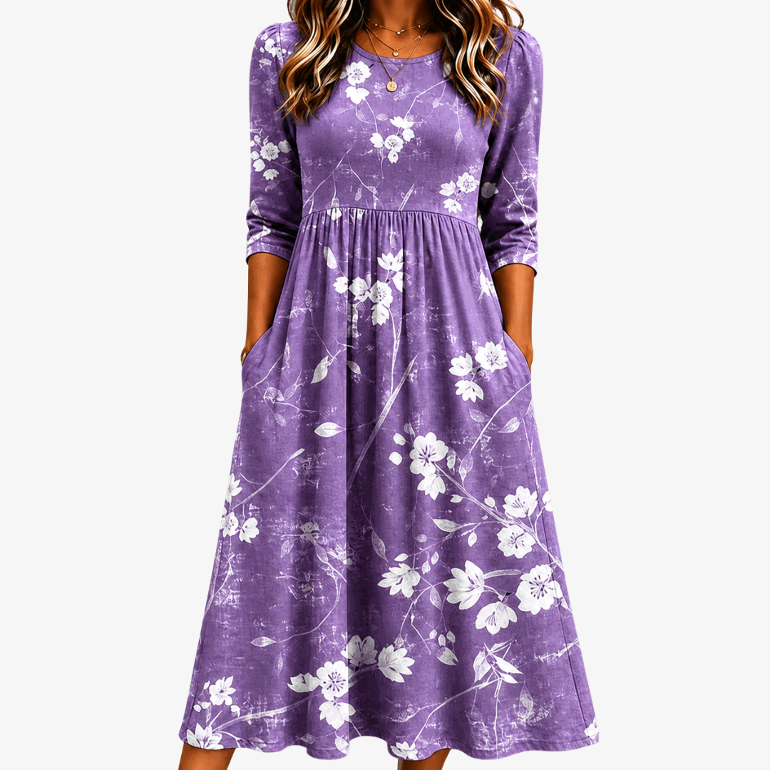 Lavendelblüten Komfort-Midikleid mit Taschen